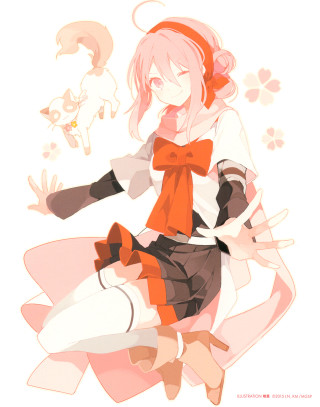 Girl redbow white surface cat - furry free wallpaper