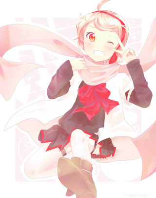 Red dress pink scarf manga - a cell phone free wallpaper