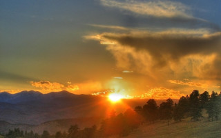 Sunset mountain clouds trees hills - a few hill free wallpaper