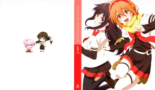 Anime girls standing white background - a red border free wallpaper