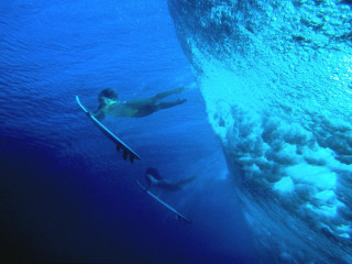 Surfing man wave ocean surreal - sense of depth free wallpaper