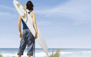 Woman surfboard beach ocean blue - a beach near the ocean free wallpaper