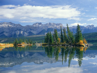 Lake mountains trees sky reflection 3 - douglas robertson bisset free wallpaper