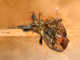 Woman clock face string digital - biomechanical free wallpaper