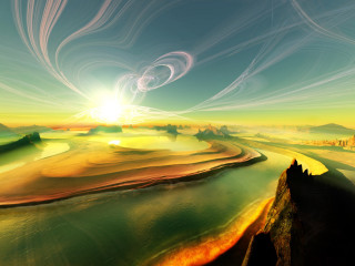 Landscape river mountains sun bright 2 - a bright sun in the sky free wallpaper