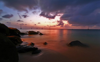Sunset water rocks lighthouse cloudy 3 - rock free wallpaper