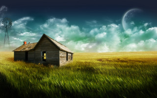 House field windmill sky clouds 6 - a house in a field free wallpaper