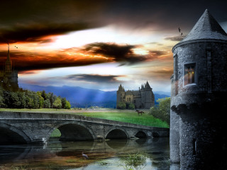 Castle bridge river cloudy sky 6 - a bridge and a river in front free wallpaper