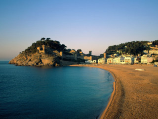 Beach small island buildings shore - a small island in the middle of it free wallpaper