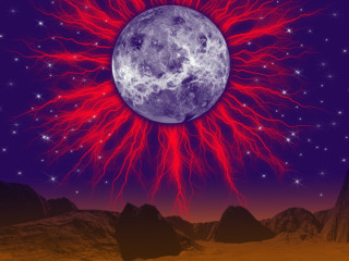 Full moon psychedelic sky mountains - streak free wallpaper