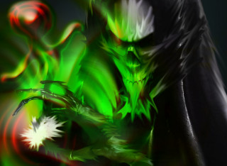 Green red abstract painting man - a black jacket free wallpaper