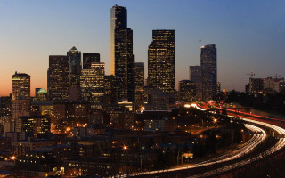 City skyline train night lights 4 - everett warner free wallpaper
