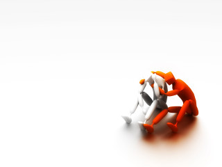 Orange white figures facing white 3 - figurativism free wallpaper