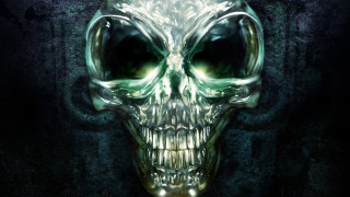 Green skull glowing eyes black - skull free wallpaper
