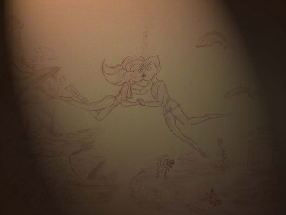 Woman flying cat bird air - a drawing free wallpaper