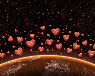 Hearts floating earth space map - digital art free wallpaper