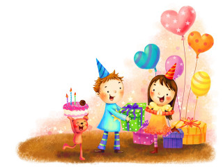 Boy girl birthday cake balloons - free happy birthday wallpaper