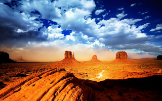 Desert landscape cloudy sky rocks 3 - a few mountain free wallpaper