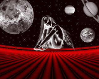 Woman sitting red surface planets 2 - planet free wallpaper