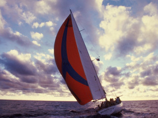 Sailboat red blue sail cloudy 2 - sail free wallpaper