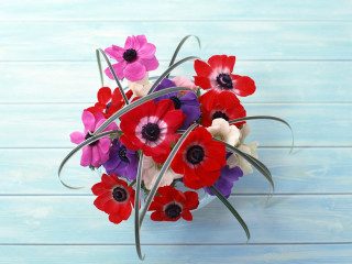 Bouquet flowers blue wooden table - a bouquet of flowers free wallpaper