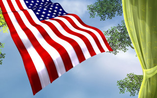 American flag flying sky forest 2 - american scene painting free wallpaper