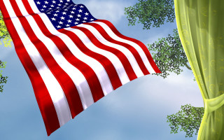 American flag sky tree line - american scene painting free wallpaper
