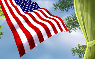 American flag flying sky forest - c4d free wallpaper