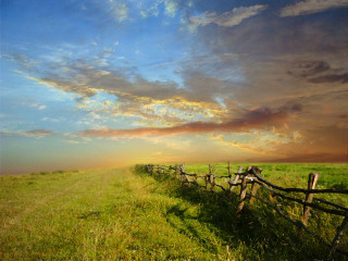 Fence field sky background grass 2 - in a field free wallpaper