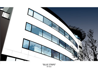 Spiral building tree sky blue - bridget riley free wallpaper