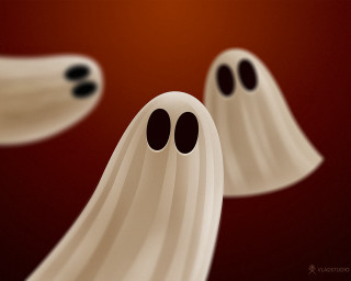 Ghostly figures floating wide eyes - red free wallpaper