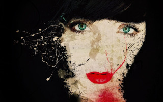 Woman green eyes red lips - a white face free wallpaper