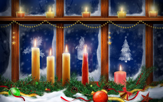 Christmas candles decorations window tree - candle free wallpaper