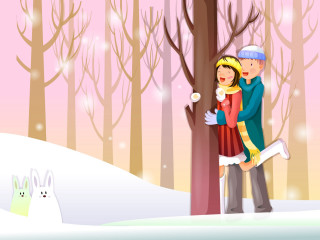Man woman hugging snow tree 3 - lyco art free wallpaper