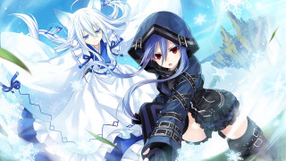 Anime characters white blue dress - a snowflake background free wallpaper