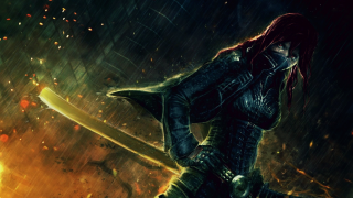 Woman sword fire smoke embers - bastien l. deharme free wallpaper