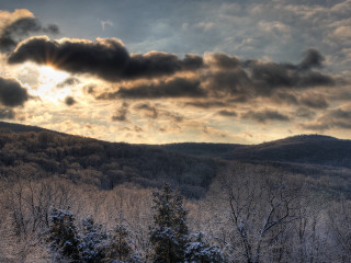 Mountain cloudy sky trees foreground 4 - crepuscular ray free wallpaper