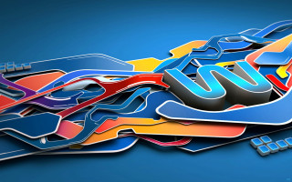 Colored letters blue background image - geometric abstract art free wallpaper