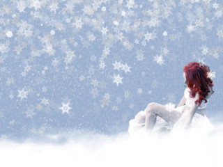 Woman sitting cloud snowflakes blue - felixkelly free wallpaper