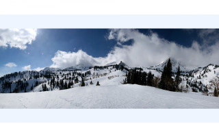 Snowy mountain trees clouds blue 6 - widescreen free wallpaper