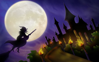 Witch flying broom full moon 3 - a full moon free wallpaper