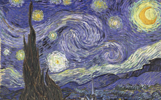Starry night building foreground background - postimpressionism free wallpaper
