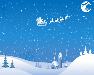 Santa sleigh flying over snowy 2 - naive free wallpaper
