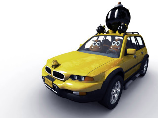 Yellow car black cats eyes 3 - two eye free wallpaper