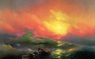 Boat sunset water painting foreground - a painting of a boat free wallpaper