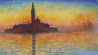 Painting building water sunset yellow - impressionist painting free wallpaper