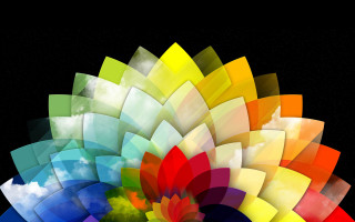 Colorful flower black background clouds - geometric abstract art free wallpaper