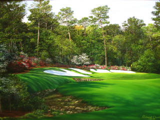 Golf course painting green trees - detailed oil painting free wallpaper