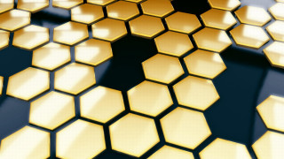 Honeycomb closeup black background yellow - generative free wallpaper