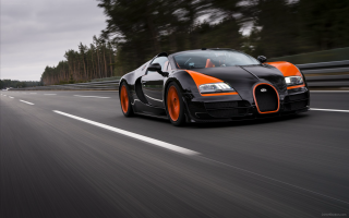 Bugatti driving road trees mountain - motion blur free wallpaper